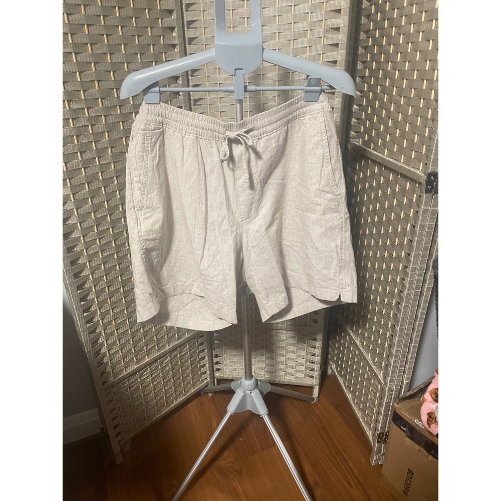 Abercrombie & Fitch Mens XL Linen Blend Stretch Pull On Shorts Oatmeal Beige
